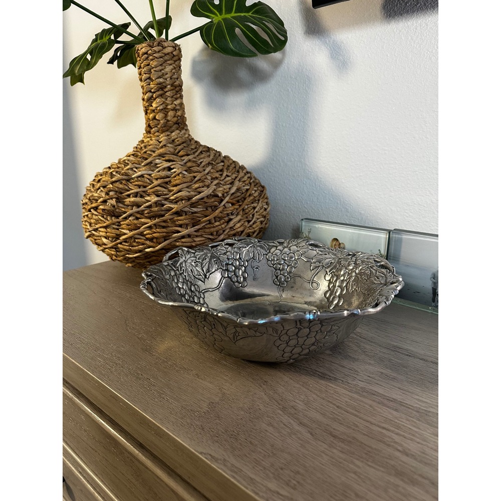 Arthur Court Grape Vine Embossed Metal Decorative Bowl 1995